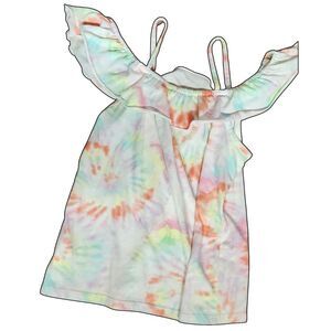 The Children's Place Girls Print Ruffle Tie dye Front Top Pink XL